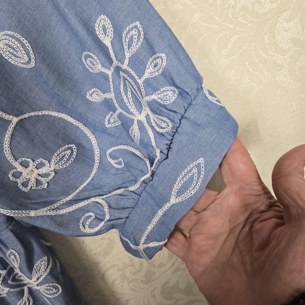Ana & Rose Embroidered Peplum Blouse 2X Blue Cottagecore Boho Chambray Plus Size - Picture 6 of 13